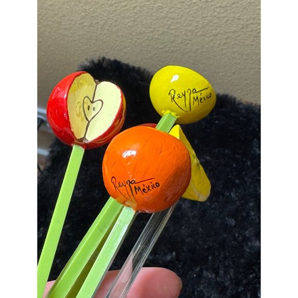 Hand-Painted Reyna Mexico Fruit-Themed Drink Stirrers - Set Of 5 - Retro Barware - Picture 6 of 7